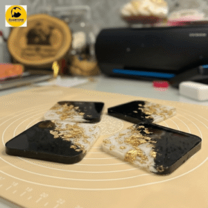 Black silver square shape Resin Coaster Set