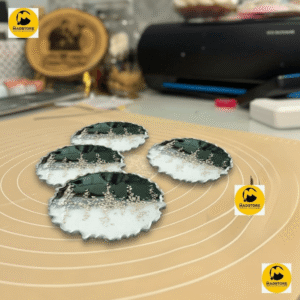 Green Golden Resin Coaster Set