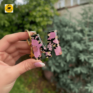 Real Flower Personalized Name Alphabet Keychain