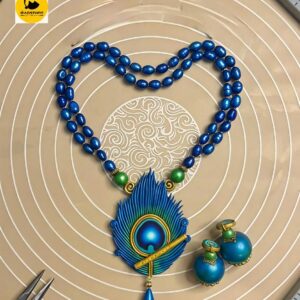 Peacock Feather Clay Necklace Set