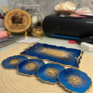 Resin Tray (Rectangle Shape Tary with  4 coasters)
